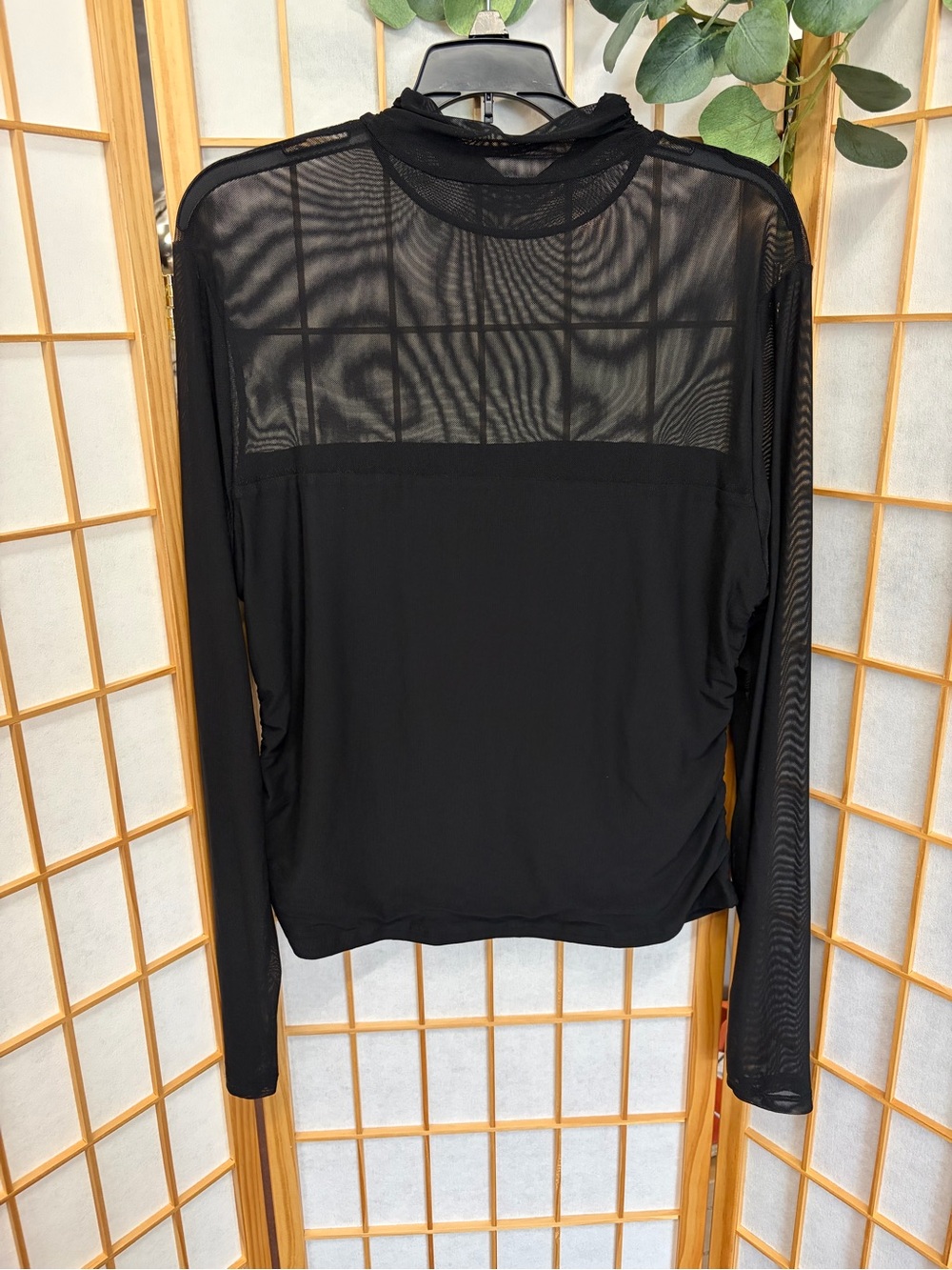 Women’s Black Long-Sleeve Sheer Panel Top